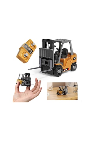 Şarjlı Mini Metal Forklift Uzaktan Kumandalı - Kumandadan Hareketli, Gerçekçi İnşaat Deneyimi Sarı