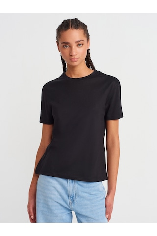 Dilvin 31791 Bisiklet Yaka T-shirt-siyah Siyah