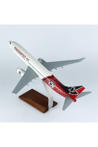 Thy017 1/100 Ölçek, Thy Gaziantep Spor Logolu B737-800 Yolcu Uçağı, Sergilemeye Hazır Ahşap Standlı Model-56271
