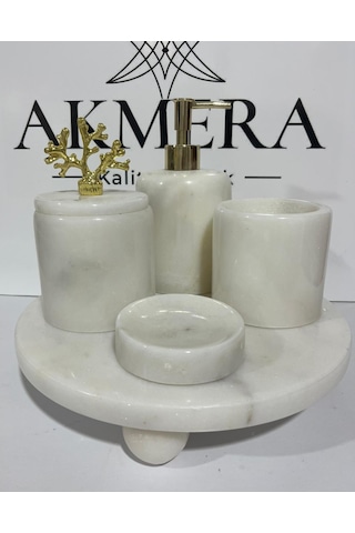 Mermer Top Ayaklı Standlı 5 Parça Lüks Banyo Seti Altın - Beyaz Mermer Top Ayaklı Standlı 5 Parça Lüks Banyo Seti Altın - Beyaz