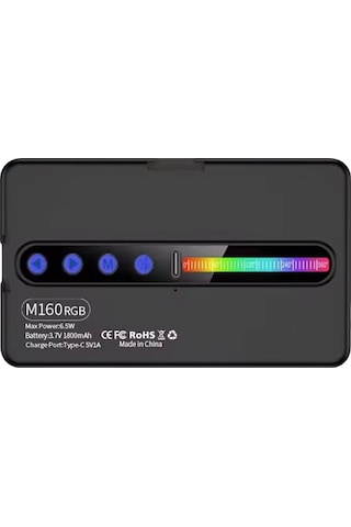 Neevoyu M160 Yeni Rgb Renkli Işık Paneli - 138 Led, 2700k-6500k, 95+ Crı, 1800mah Pil, 120 Açı, Klips Ve Usb-c Siyah