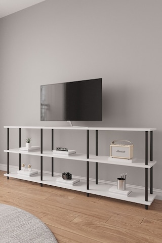 Çevir Kur 200 Cm Beyaz Raflı Tv Sehpası, Tv Ünitesi 200 71 29 Cm Beyaz