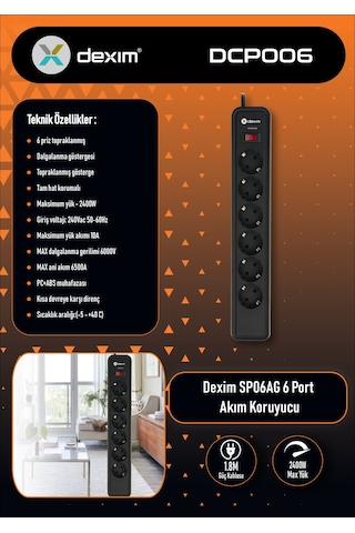 Dexim Sp06ag 6'lı 1.8 M Akım Korumalı Priz