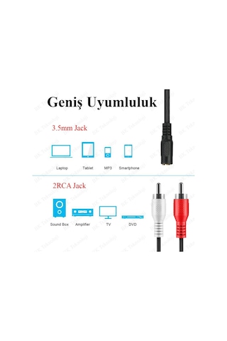 3.5Mm Dişi 2 Rca Erkek Stereo Ses Kablosu 1.5 Metre