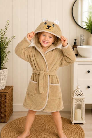 Ayıcık Kapüşonlu Çocuk Bornozu Unisex Bebek ve Çocuk Banyo Bornozu, Yumuşak Dokulu, 1-10 Yaş 1-2 Yaş