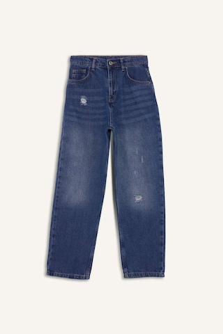 Defacto Erkek Çocuk Loose Fit Yırtık Detaylı Düz Paça Jean Pantolon G3257a825wnnm28 Mavi