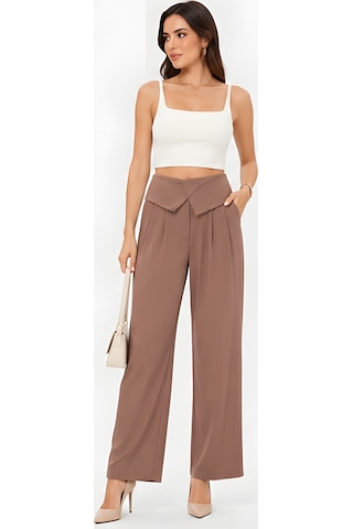 Lili Woman Kadın Drapeli Yüksek Bel Wide Leg Pantolon Kahve 51296