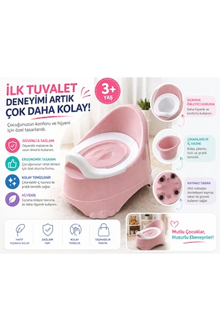 Ergonomik Bebek Lazımlık Kaymaz Tabanlı, Çıkarılabilir Hazneli Eğitici Tuvalet 3+ Yaş Açık Pembe
