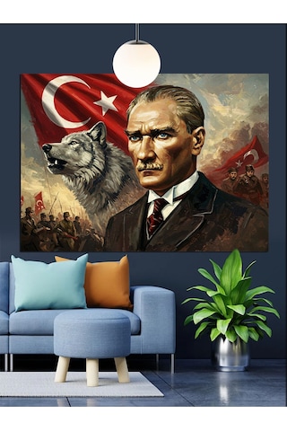 Atatürk Ve Kurt Resmi Dekoratif Kanvas - Mdf Ahşap Tablo