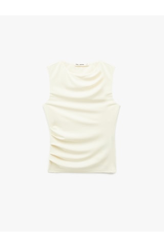 Koton Slim Fit Drape Detaylı Kolsuz Bisiklet Yaka Bluz Ekru 6sal30041ık Ekru