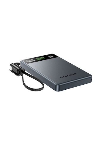 Vention Ultra Slim Serisi 10000mah Powerbank 15w Manyetik Kablosuz Şarj 2xusb-c Tft Ekran Dahili Askı Kablolu Gri