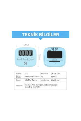 Npt05m Mutfak,ders,yemek İçin 99:59dk Dijital Alarm Kronometre,pomodoro Öğrenci Motivasyon Saati