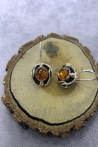 Kehribar Taşlı Gümüş Küpe 925 Ayar N11.65659