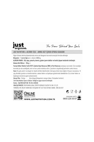 Just Nutrition L-arginine 126 Gr L-arjinin 42 Servis + Shaker + Protein Kahve Hediyeli Aromasız