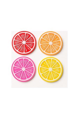 3dmarketi Limon Desenli Renkli Bardak Altlığı Çap 10 Cm 4'lü Çok Renkli