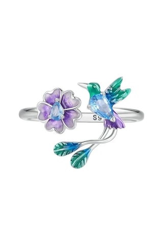 Bamoer 925 Ayar Gümüş Emaye Yusufçuk Açılış Yüzük Parlak Zirkon Çiçek Ayarlanabilir Yüzük Kadınlar İçin Parti Güzel Takı Hediye