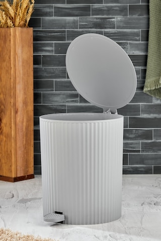 Este - Yuvarlak Pedallı Çöp Kovası - Çizgili Kapaklı - Banyo Mutfak Gri