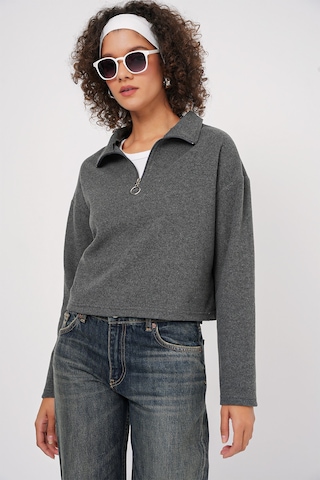 Bigdart 55449 Fermuarlı Yaka Örme Sweatshirt - Antrasit