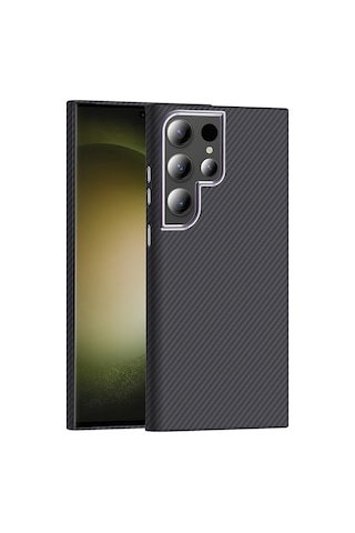 Zore Samsung Galaxy Uyumlu S23 Ultra Kılıf M-safe Şarj Özellikli Karbon Fiber Görünümlü Omsy Gros Kapak - Siyah