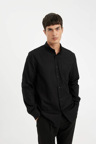 DeFacto %100 Pamuk Regular Fit Polo Yaka Oxford Basic Düz Uzun Kollu Siyah Gömlek A8028AX24AUBK81