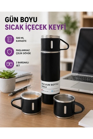 Mey İthalat Paslanmaz Çelik 500 Ml Termos Seti 8 Saat Isı Koruma, Vakumlu, Sızdırmaz Ve Taşınabil Çok Renkli