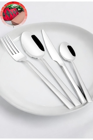 Gökdil Asya Silver 24 Parça 6 Kişilik Sade Çatal & Kaşık & Bıçak Yemek Takımı Ekru