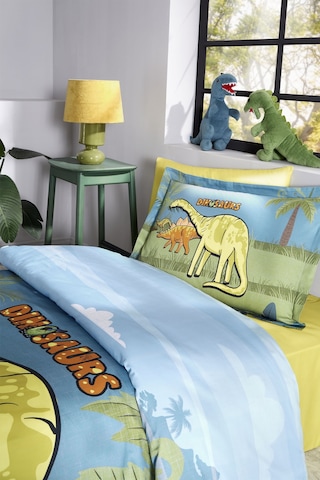 Özdilek Dino Zoo Tek Kişilik Lastikli Fitted Çarşaf Nevresim Takımı Petrol