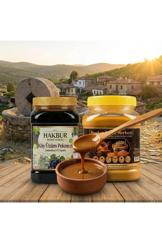 Bozkır Tahin Merkezi Yerli Ata Tohumu Altın Susam Tahini net 935 G + Köy Üzüm Pekmezi 950 G