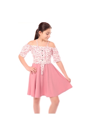 Toontoy Kız Çocuk Leopar Desenli Askılı Elbise Gülkurusu