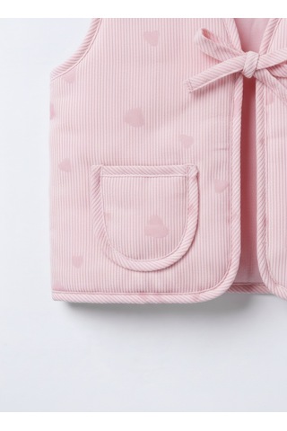 Magu Kız Çocuk Pamuklu Pembe Kalp Desenli Bağlamalı Yelek