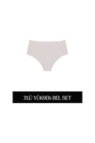 Cotvie Ekru Pamuklu Yüksek Bel 3'lü Set Külot Ekru