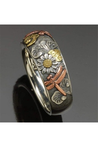 Kadın Vintage Yusufçuk Ayçiçeği Yüzük Benzersiz Nişan Alyans Band Yıldönümü Hediye Takı Boyutu 5-11 11 Çok Renkli