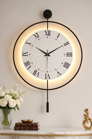 Siyah - Royal Kadran Exclusive - 3 Pil Ile Gelir Led Kristal - Modern Metal Duvar Saati