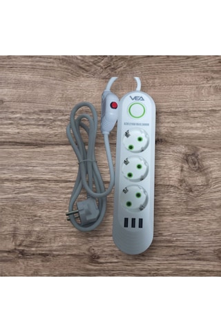 Akım Korumalı 3'lü Grup Priz 3 Usb Çıkışlı 1.5 Metre Kablosu