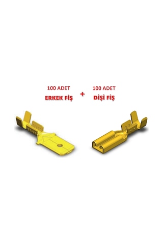 100 100 Adet Mesa Küçük Erkek ve Dişi Fiş kablo Ucu- 6.3mm