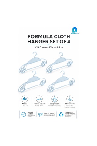 Formula Elbise Askısı 4 Lü Plastik Bebek Çocuk Kıyafet Askısı Dolap İçi Düzenleyici 30x16 Cm Mavi