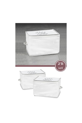 2 Li İpli Kazak Hurcu Set, Yatak Baza Kanepe Altı Kıyafet Çamaşır Eşarp Düzenleyici 30x20cm 2 Adet Beyaz