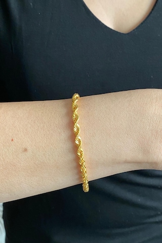 14 Ayar Altın Kalın Halat Zincir Bileklik 4 Mm Sarı Sarı Altın