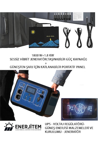 Enerjitem Güneşten Şarj + 1.8 Kw 1800 W Sessiz Hibrit Jeneratör