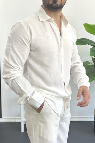 Erkek Viskon Kumaş Uzun Kollu Gömlek Beyaz Edw391 Beyaz