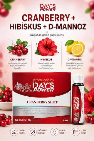 Day S Power Cranberry Shot 7 Adet - D-mannose & Hibiskus & Vitamin C Destekli