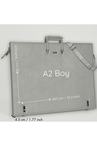 Fogho A2 Boy Gümüş Lüks Proje Çizim Çantası - Deri Sanat Çantası