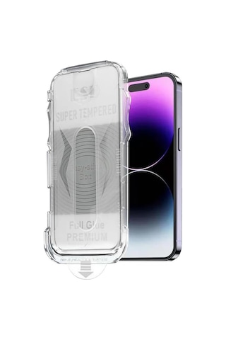 Apple Uyumlu iPhone 16 Tam Kaplayan Siyah Çerçeveli Magic Ekran Koruyucu Cam Kolay Uygulama Aparatlı