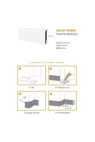 Vilo Sempla 707 Beyaz Pvc Süpürgelik 240cm Kolay Montaj - Suya Ve Çizilmeye Dayanıklı