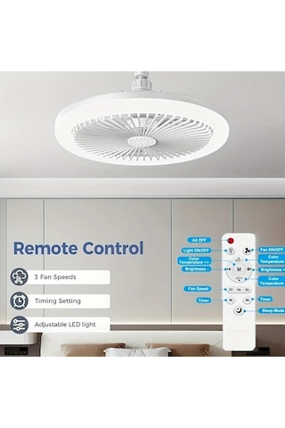 Xuweiwei Beyaz Led Akıllı Fan Işığı 3 Hız 17 Mod E27 Uzaktan Kumanda Minimalist Tavan Fanı