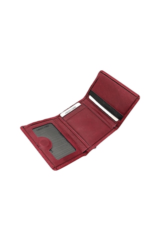 Westpolo Hakiki Eskitme Deri Kağıt Para Bozuk Para Ve Kart Bölmeli Unisex Cüzdan - Bordo Bordo