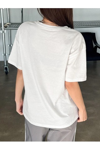 Kadın Beyaz Oversize Extraordinarily Baskılı Örme T-shirt Beyaz