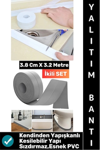 Bantseti Mutfak Lavabo Pencere Sızdırmaz Kenar Yalıtım Bandı Çok Şık Beyaz-gri 3.2 Metre İkili Set