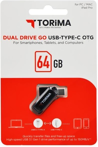 Torima Siyah 64gb Çift Sürücülü Usb-type-c Otg