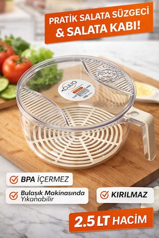 Dayanıklı Saplı Şeffaf Sebze & Meyve Süzgeci Kolay Yıkama Ve Süzme Bej